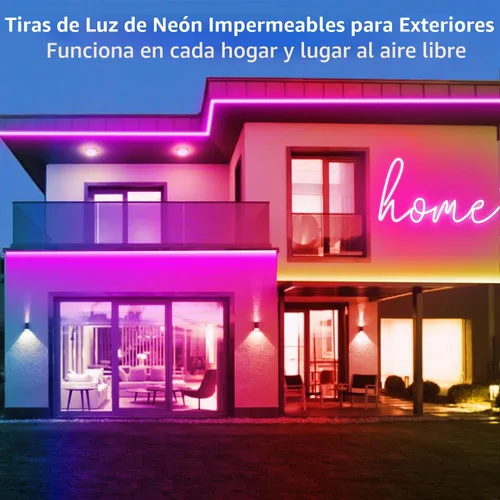 Vista 5 de Cuerda de luces LED de neón de 16.4 pies con aplicación o control remoto, luces LED flexibles, múltiples modos, luces de neón RGB para exteriores