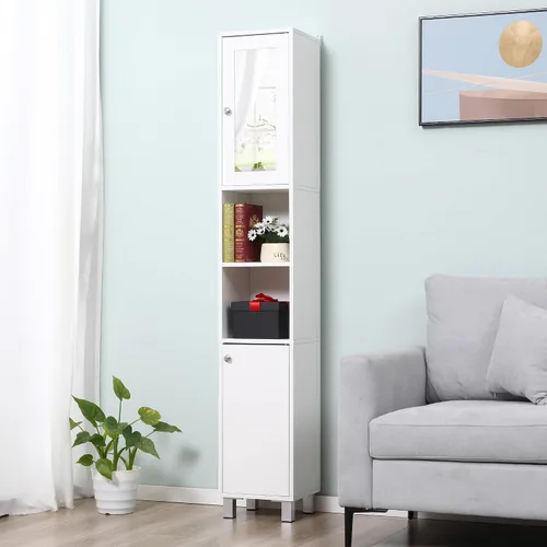 Vista 8 de kleankin Gabinete de almacenamiento alto para baño con espejo