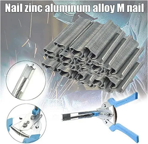 Vista 4 de 600 alicates de anillo de uñas tipo M, clavos de acero galvanizado, abrazadera de jaula multifuncional, alicates de anillo de cerdo, grapas, plata