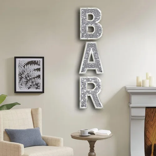 Vista 3 de ZOLAPI 3 piezas Letras Independientes BAR. Letras de Cristal Diamante Glamorosas. Vidrio Espejo Plateado Decoración del Hogar para Pared, Cocina