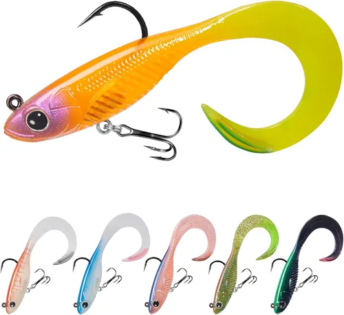 Vista 17 de TRUSCEND Duramax Pre-Rigged Fishing Lures with BKK Jig Hooks, 10X Tear-Resistant TPE Soft Swimbaits for Bass Striper Trout Crappie Walleye Grouper