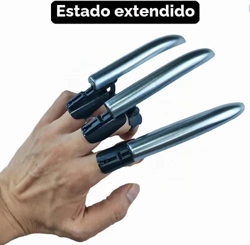 Vista 3 de Garras retráctiles de Wolverine Garras mecánicas de plástico de plata Lobo Garras de Halloween Lobo disfraz de arma de dedo