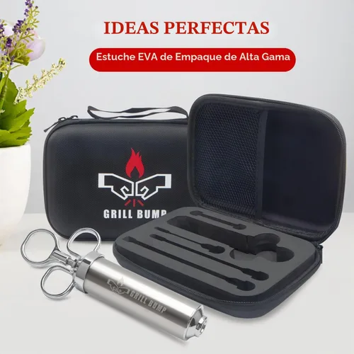 Vista 2 de Grill Bump Kit de jeringa para inyector de carne para ahumador con inyector de alimentos de 3 sabores, agujas de carne, adobos de inyección