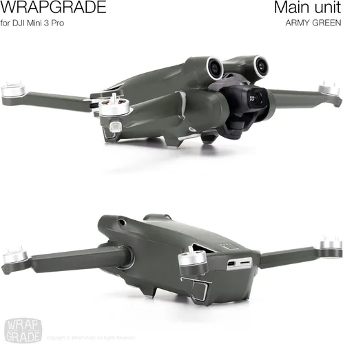 Vista 4 de WRAPGRADE Pegatinas de piel compatibles con DJI Mini 3 Pro Unidad principal (verde militar)