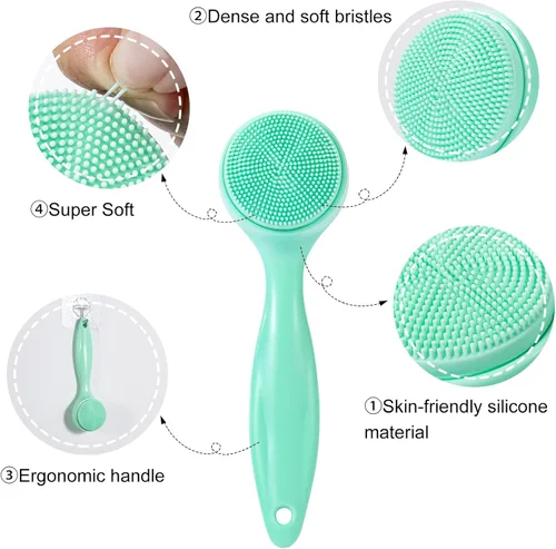 Vista 3 de Paquete de 2 cepillos exfoliantes de silicona para la cara, cepillo manual de limpieza facial manual, limpiador de puntos negros, cerdas suaves