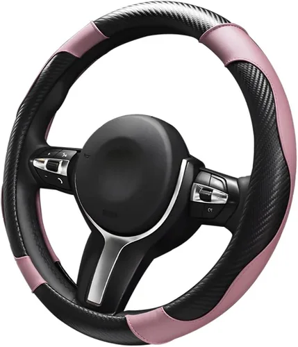 Vista 7 de Funda para volante de automóvil, 15 pulgadas, de piel de microfibra de fibra de carbono, protector elástico para volante, transpirable