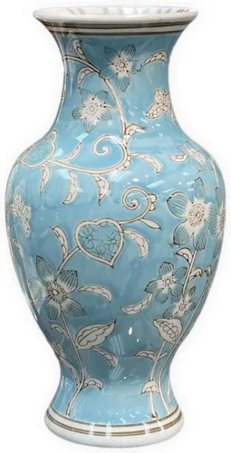 Vista 9 de Galt International Jarrón de Cerámica Floral de Grulla Chinoiserie Blanco y Azul de 14" - Jarrón Antiguo Pintado a Mano de Porcelana Estilo Chino