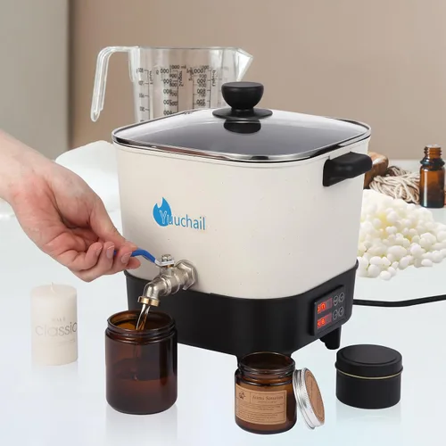 Vista 6 de Yuuchail Derretidor de cera para hacer velas, olla grande de cera de 7 cuartos con pantalla digital y parte inferior inclinada antiadherente, fácil