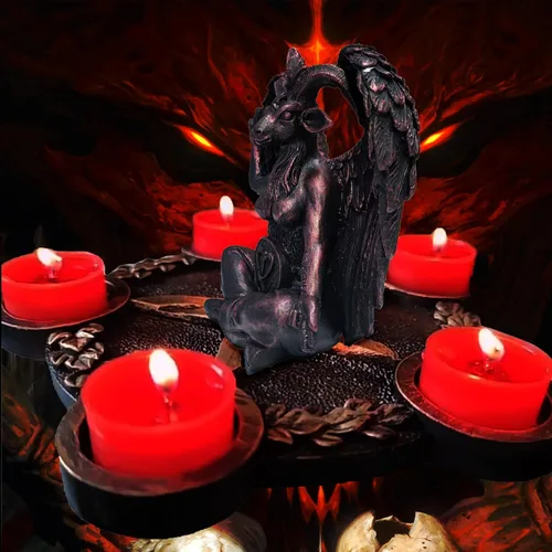 Vista 5 de SKTY Estatua de Baphomet de 7 pulgadas de alto, Satán Lucifer Cthulhu Mendes, escultura de cabra sabática, decoración religiosa