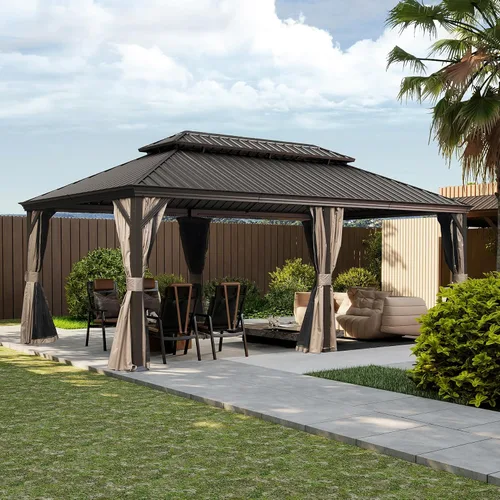 Vista 36 de Domi - Cenador de techo rígido de 8 x 8 pies con malla y cortinas, cenador para exteriores con techo doble de acero galvanizado para patio, césped