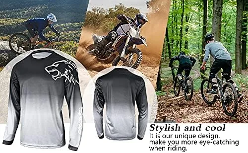 Vista 4 de Camisetas de ciclismo de montaña para hombre, manga larga, MTB Off-Road Motocross Jersey de secado rápido y absorbe la humedad