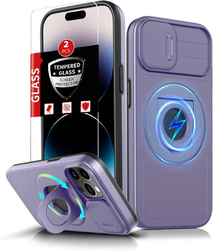 Vista 23 de Funda magnética para iPhone 11 Pro compatible con carga inalámbrica MagSafe, con 2 protectores de pantalla, anillo kickstand de 360° integrado +