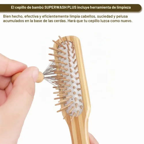 Vista 9 de Juego de cepillos de cabello para mujeres y hombres, cerdas de bambú natural, cepillo de paleta plana para cabello húmedo y seco, desenredante