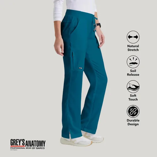 Vista 4 de BARCO Grey's Anatomy - Pantalón médico Mia para mujer, cintura elástica en la espalda, pantalones médicos de pierna baja para mujer Bahama