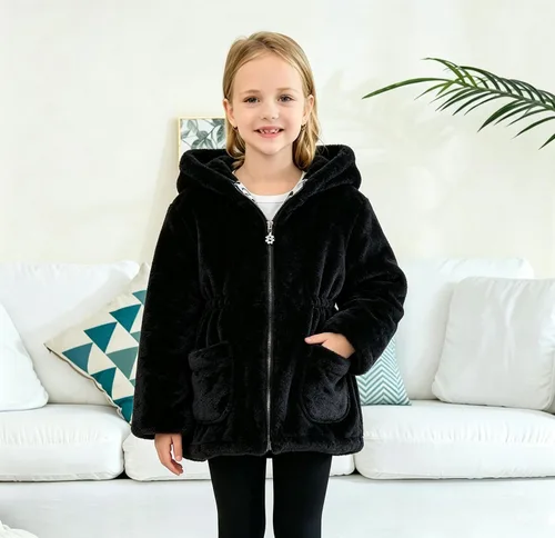 Vista 2 de Mallimoda - Chaqueta de forro polar con capucha para niñas Negro