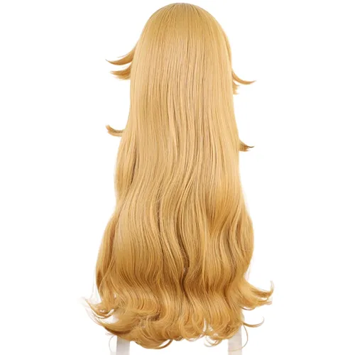 Vista 4 de Peluca rubia de anime para mujer con pelo ondulado de tela sintética para Comic Con, espectáculo de cosplay de anime, Halloween