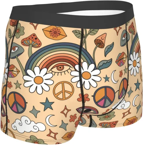Vista 3 de Calzoncillos tipo bóxer con símbolo de paz, diseño de hongos arcoíris, hippie, para hombre, transpirables, cómodos