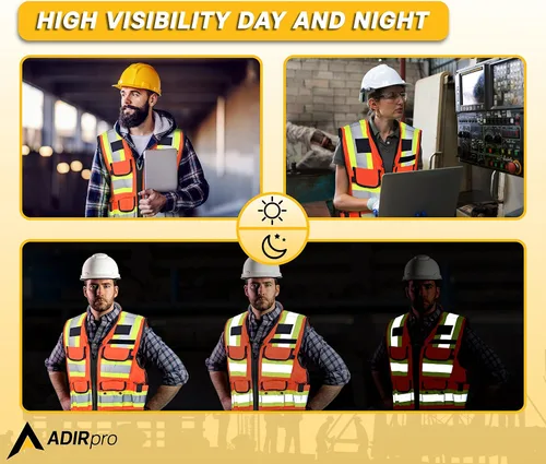 Vista 4 de AdirPro - Chaleco de seguridad para agrimensor con bolsillos - Chaleco reflectante de alta visibilidad para construcción