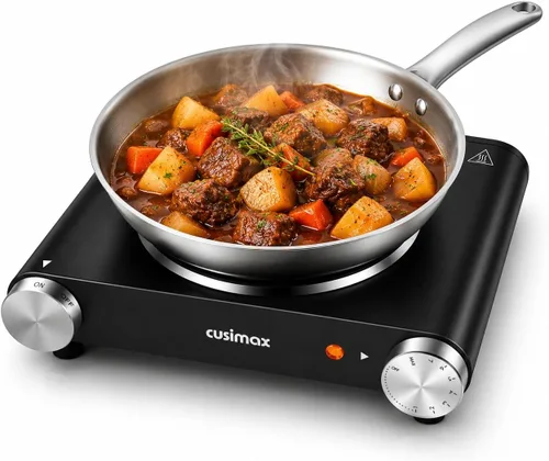 Vista 12 de Cusimax - Placa de cocción eléctrica de 1800 W, estufa eléctrica portátil para cocinar, hornalla doble, con control de temperatura ajustable