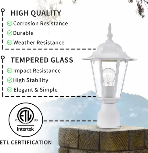 Vista 3 de Luces de poste para exteriores, lámpara de poste con enchufe E26, linterna exterior blanca con pantalla de vidrio transparente, iluminación exterior