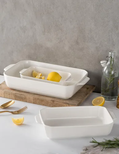 Vista 6 de Onniyor Plato de cerámica para hornear, bandeja para hornear con asas, cacerola para horno, plato grande para hornear, moldes para lasaña profundos