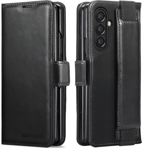 Vista 40 de KEZiHOME Funda tipo cartera de piel auténtica para Samsung Galaxy Z Fold 6 Negro