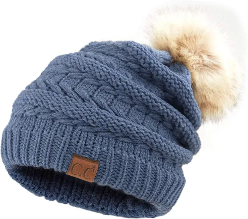 Vista 33 de Gorro unisex liso con pompón y ribete (HAT-43) de C.C Hatsandscarf Exclusives Marfil