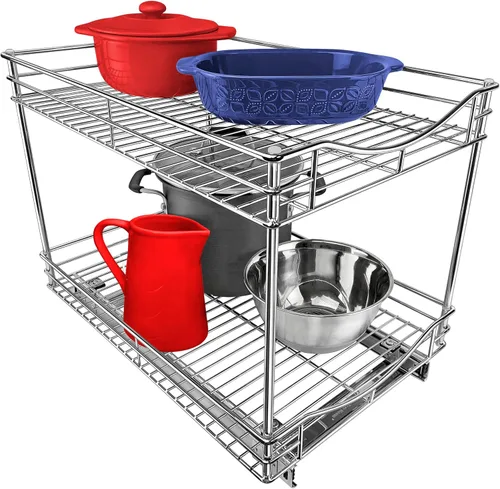 Vista 8 de Lynk - Organizador profesional para armario de cocina con dos niveles, para sacar y guardar debajo del gabinete, sirve de organizador para despensa