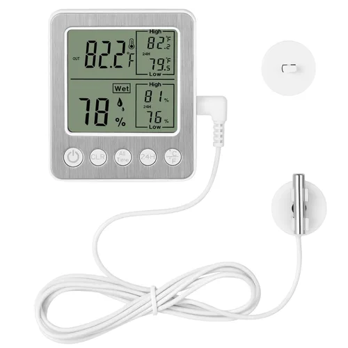 Vista 11 de Termómetro Digital para Refrigerador y Congelador con Sensor Extra Termómetro para Reptiles Higrómetro Máximo y Mínimo Recordatorio Negro ZZ20