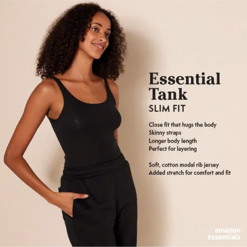 Vista 2 de Tienda Essentials Camiseta de tirantes delgados para mujer, paquete de 2