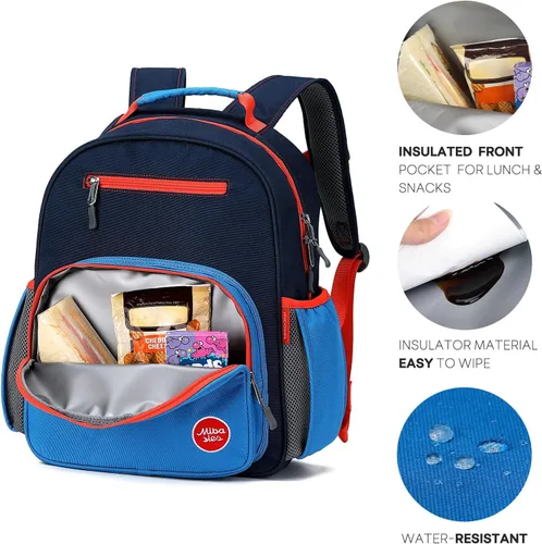 Vista 3 de mibasies Mochila para niñas y niños, ideal para niños y niñas, mochila para preescolar jardín de infantes y primaria, Azul oscuro, Niños-12L US