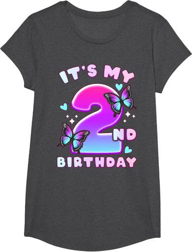 Vista 45 de Camiseta de 2º cumpleaños para niña de 2 años con mariposas y número 2 Negro