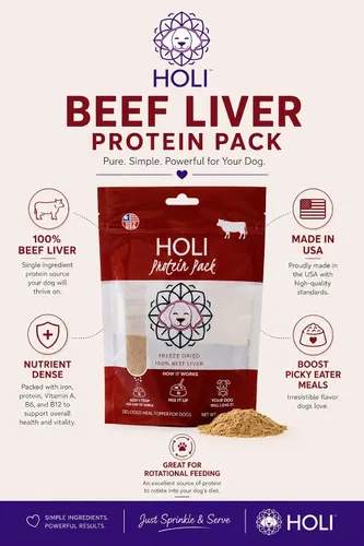 Vista 2 de HOLI Decoración de alimento para perros en polvo de hígado de res – Decoración de perro de hígado de res liofilizado para alimentos secos – Un solo