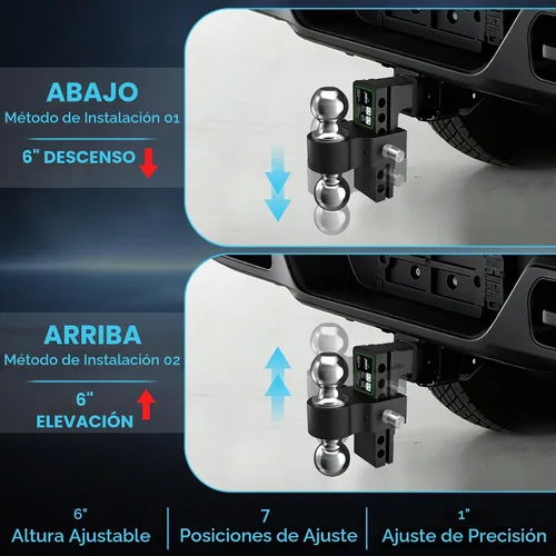 Vista 3 de Just-V Enganche de remolque ajustable para receptor de 2 pulgadas, 21500 libras GTW, enganche de remolque resistente con bolas dobles de 6 pulgadas
