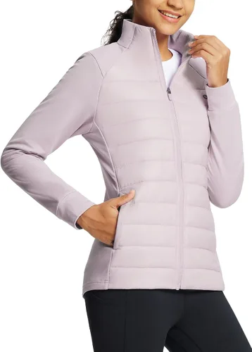 Vista 8 de baleaf Chamarra de invierno para mujer, ligera, resistente al agua, acolchada, para correr, con bolsillos con cremallera, para otoño, clima frío