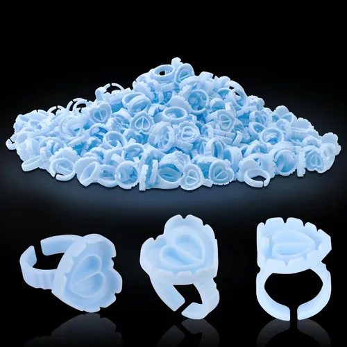Vista 11 de Pretty memory 100 anillos de pegamento para extensiones de pestañas, encantador corazón, anillos de pegamento para pestañas, soporte adhesivo