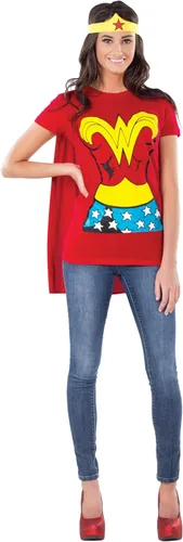 Vista 2 de Rubies Camiseta de mujer DC Comics Wonder Woman con capa y diadema