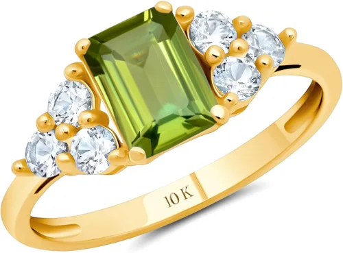 Vista 9 de MAX + STONE Anillos de piedras preciosas de oro de 10 quilates para mujer, anillo de aniversario con piedra natal de corte esmeralda, anillo