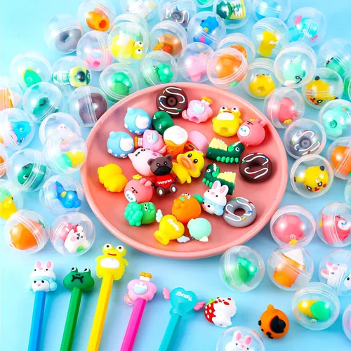 Vista 4 de 100 paquetes de cápsulas para máquina expendedora de bolas de goma con lindos juguetes de dibujos animados en miniatura, cápsulas pequeñas rellenas