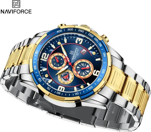 Vista 4 de NAVIFORCE Reloj analógico de cuarzo con cronógrafo para hombre con pulsera de acero inoxidable