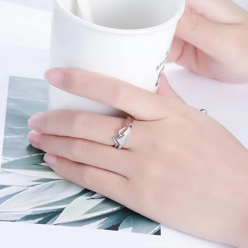 Vista 3 de FUNYCHEN Joyería de plata de ley anillos inspiradores para hija de Faith Moves Mountains anillo de pico de cristal 925 para mujeres y niñas anillo