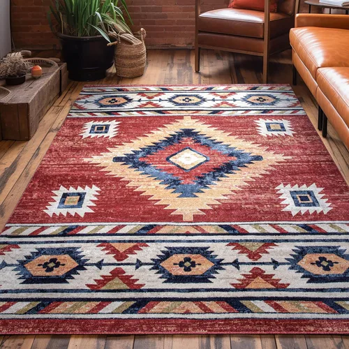 Vista 12 de Well Woven Tulsa Lea Azul Alfombra Tradicional Tribal del Suroeste 5x7 (5'3" x 7'3")