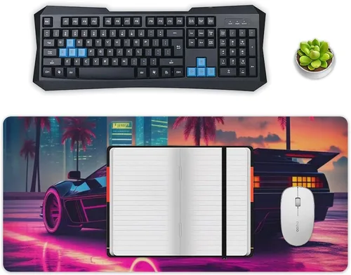 Vista 4 de Large Mouse Pad JDM Sports Car NSX Neon Palm Trees Synthwave Desk Mat Computer Accessories Gaming Office Organizers Supplies Decor Essentials