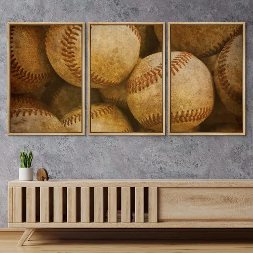 Vista 451 de wall26 Lienzo enmarcado para pared, juego de arte de primer plano, detalles de costuras de béisbol, atletas deportivos, fotografía, moderno