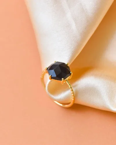 Vista 4 de YoTreasure 14K Gold Over 925 Silver Rainbow Moonstone Labradorite Black Onyx Blue Mohave Turquoise Rings Jewelry