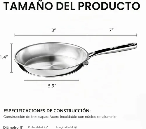Vista 8 de COOKER KING Sartén de acero inoxidable de 8 pulgadas, pequeña sartén