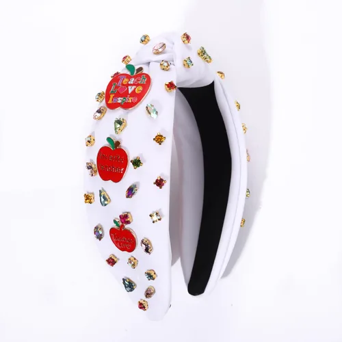 Vista 7 de Diademas para profesoras, diadema anudada con perlas de cristal para mujer, lindo libro para enseñar, adornado con nudo superior, regalos