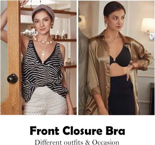 Vista 3 de DELIMIRA Sujetadores con cierre frontal para mujer, sin costuras, talla grande, con aros, sin forro, cómodo
