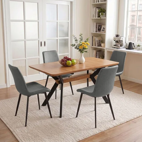 Vista 12 de HIPIHOM Mesa de comedor extensible de roble de 55-71" para cocina Mesa de roble