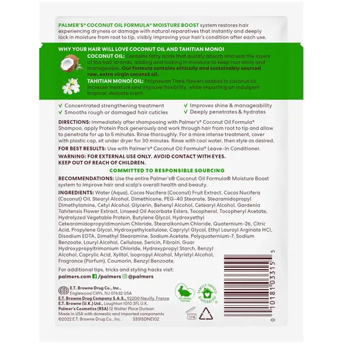 Vista 11 de Palmer's Fórmula de aceite de coco Moisture Boost Protein Pack, tratamiento capilar para cabello seco, dañado, sobreprocesado y teñido, 2.1 onzas